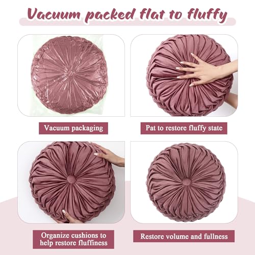 Drydiet 1 Pcs Round Throw Velvet Pillows Decorative Pleated Throw Pillows Diameter Accent Pumpkin Boho Chair Cushion for Couch Sofa Home Decoration (Dusty Rose,15'') - color: Dusty Rose, size: 15''