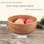 Hadewoven Round Rattan Fruit Basket Wicker Food Tray Weaving Storage Holder Dinning Room Bowl, 10 Inch Woven Bread Basket Key Bowls with 4”Wall for Table, Countertop (Large 9.8") - size: Large 9.8"