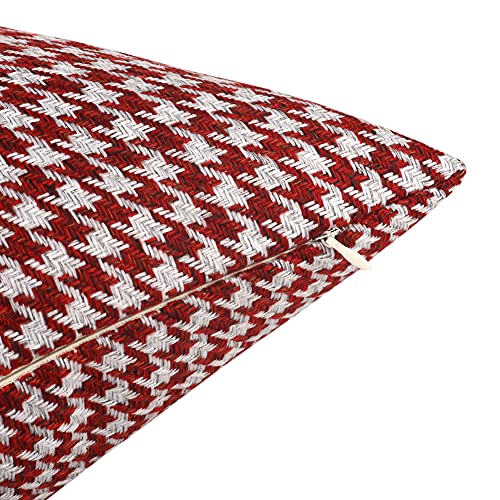 Yeiotsy 2pcs Houndstooth Throw Pillow Covers Geometric Cushion Case for Couch Sofa Bed and Chair Made of Cotton and Linen (18 X 18 Inches, Red) - color: Red