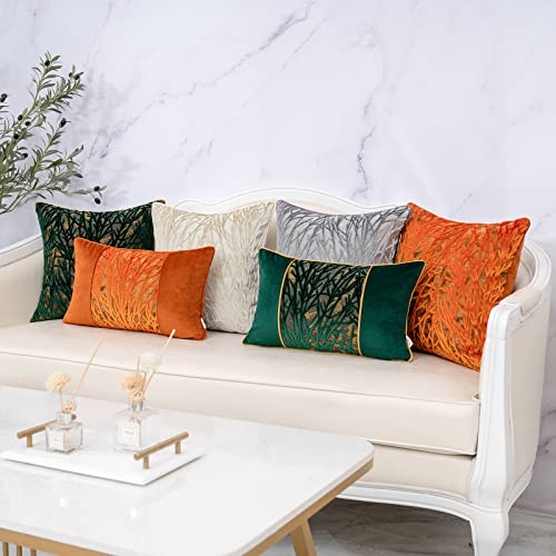 Yangest Green Throw Pillow Cover Velvet Cushion Cover Branches Rectangular Pillowcase for Sofa Couch Bedroom Living Room, 12x20 Inch - color: Green Twigs, size: 20" x 12" (Pack of 1)