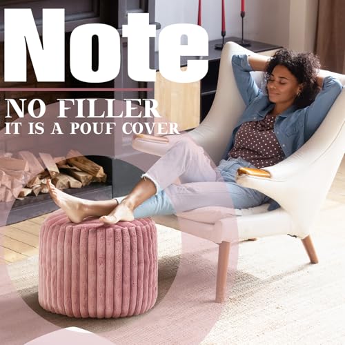 Teenyyou 2 Pcs 20 x 15 Inch Unstuffed Pouf Cover Ottoman Foot Rest - No Filler, Faux Rabbit Fur Foot Stool Floor Bean Bag Floor Chair Storage for Living Room Bedroom Home Decor(Pink) - color: Pink, size: 20 x 15 In