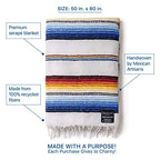 Benevolence LA Authentic Handwoven Mexican Blanket - Yoga & Outdoor, Saddle, Beach, Picnic & Car Blanket - 75 x 52 - Blanco - color: Blanco
