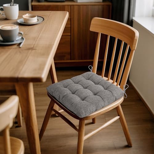 ELFJOY 4 Pack Chair Cushions for Dining Chairs Chair Pads Cushion for Kitchen Office Tufted Textured Square Seat Cushion with Ties (16" Light Grey) - color: Light Grey