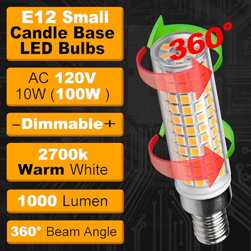 E12 Dimmable LED Candelabra Light Bulbs 100 Watt Equivalent 2700K Warm White 1000 Lumen 10W E12 C7 T6 LED Corn Bulbs for Home Decorative Chandelier Ceiling Fan Pendant Lighting Salt Lamp,3 Pack - color: 2700k Warm White, size: 10 Watt-Dimmable-3 Pack