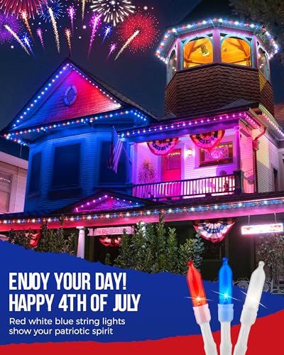 Brightown Red White Blue Battery Operated Mini String Lights with 8 Modes- 2 Pack 18 Feet 50 LED Independence Day Decoration Waterproof, Timer for Patriotic Xmas Holiday Party Outdoor Indoor - color: Red White Blue, size: 50 LEDs x 2 Pack