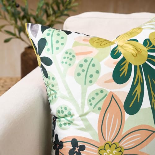 Tyrot Boho Floral Velvet Throw Pillow Covers 18x18 Inch Set of 2 Farmhouse Cushion Covers Mid Century Modern Botanical Home Decor Accent Pillow Cases for Couch Bed Sofa Living Room, Bedroom, Green - color: Rose Garden, size: 18" x 18" (Pack of 2)