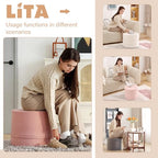 LITA Round Stuffed Pouf Ottoman, Velvet Poufs with High-Density Foam Filling and Washable Cover, Furry and Fluffy Bean Bag Foot Stools Ottoman for Living Room, Bedroom, Office, Beige - color: Velvet Beige