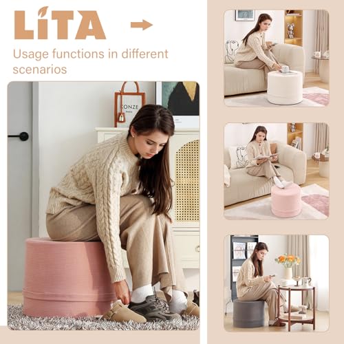 LITA Round Stuffed Pouf Ottoman, Velvet Poufs with High-Density Foam Filling and Washable Cover, Furry and Fluffy Bean Bag Foot Stools Ottoman for Living Room, Bedroom, Office, Beige - color: Velvet Beige