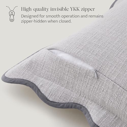 Double Stitch Scalloped Throw Pillow Covers - 100% Cotton Decorative Boho Pillow Covers 20 x 20, Made in India, Square Cushion Case, Modern Home Decor for Couch Sofa Living Room, Winter Sky - color: Winter Sky, size: 20" x 20" (Pack of 1)