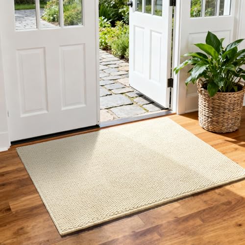 Softlife Rugs for Entryway Doormat 2x3 Faux Jute Rug Dirt Trapper Small Rug Washable Door Rugs Kitchen Mat Modern Farmhouse Carpet for Front Porch Bathroom Kitchen Bedroom, Cream Beige - color: Cream Beige, size: 2' x 3' (24"x36")