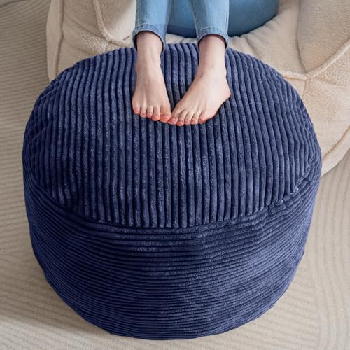HIGOGOGO Round Stuffed Pouf Ottoman, Corduroy Poufs with Foam Chunk Filling, Furry and Fluffy Pouf Foot Stool Storage Ottoman, 26 X 18 Floor Poufs Foot Rest for Living Room, Navy - color: Navy, size: 26"D x 26"W x 18"H