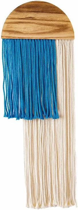 Macrame Wall Hanging, Boho Woven Tapestry, Modern Tassel Wall Decor, Handmade Wall Art Tapestry for Bedroom, Living Room, Home, Bohemian Apartment Decoration Ornament Craft (Blue Semicircle)