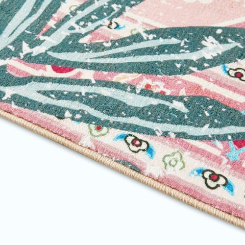 Tribal Rugs, 3x5 Pink Boho Small Area Rugs for Bathroom Kitchen Small Indoor Entryway Rug Modern Vintage Distressed Summer Tropical Jungle Carpet Non-Slip Washable - color: Pink, size: 3' x 5'