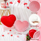 Roowest 2 Pack Valentine's Day Velvet Heart Pillows Soft Decorative Cute Love Fringe Throw Pillow Back Cushion for Girls Women Bed Sofa Couch Living Room Home Decor Wedding Gift(Red Pink)