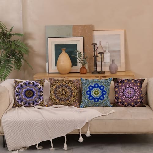 Bohemian Pillow Covers 18 x 18 Set of 2, Outdoor Retro Floral Mandala Compass Bohemian Pillow Covers Boho Decor Hippie Throw Pillows Case Decor for Sofa Couch Living Room 18x18 Inch - color: Boho D