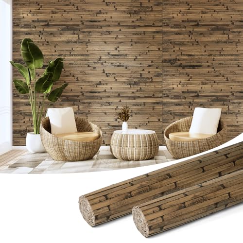 Art3d Natural Bamboo Wall Panel for Interior Wall Decor, Renewable Pole Wrap Wainscoting Paneling for Wall Ceiling Furniture Cabinet Office, 48 x 96 Inch, 2-Pack - Dark Burned - color: Dark Burned, size: 2-48" x 96"
