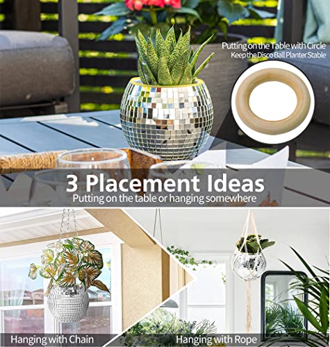 Disco Ball Planter, 8" Silver Disco Ball Planter, Disco Ball Plant Hanger with Hanging Rope, Hanging Chain, Hook, Circle and Extra Mirror Pieces - color: 1×8" Silver