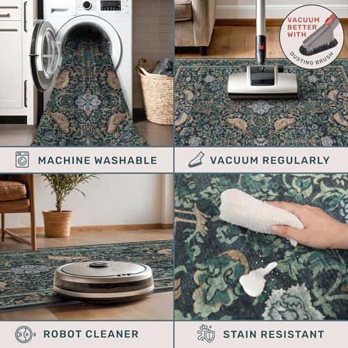Hazo Haus Washable Floral Small 2x4 Thin Door Mats for Inside Entry, Dark Blue Bird Non Slip Kitchen Rug, Low Pile Bathroom Rug, Traditional Carprt for Bedroom Besdide Bed - color: Blue, size: 2' x 4' (Rectangular)