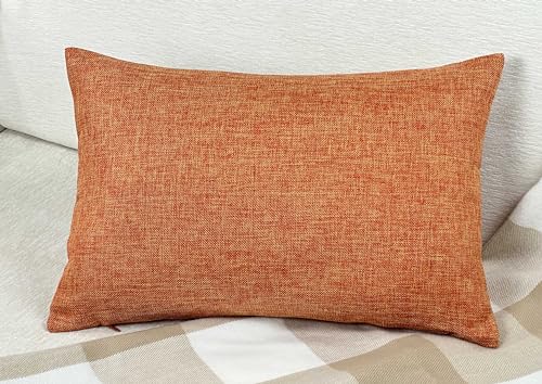 Aiking Home Imitation Burlap Lumbar Pillow Cover 12x18 Inch Vintage Faux Linen Rustic Natural Look, 1 Piece Elegance Farmhouse Style Accents Pillow Case for Indoor Use, Orange - color: Orange, size: 18" x 12" (Pack of 1)