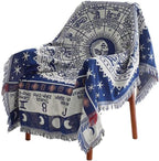 Boho Throw Blankets Woven Reversible Cotton Bohemian Tapestry Hippie Room Decor Witchy Astrology Zodiac Celestial Constellation Carpet Bed Recliner Chair Couch Sofa Cover Double Sided 50"x70"