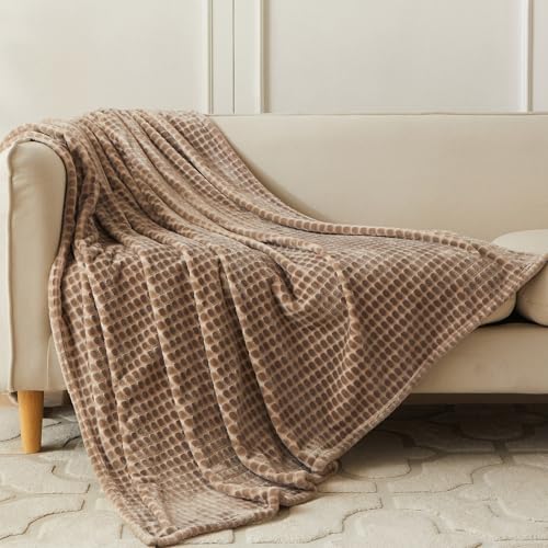 Fleece Throw Blanket for Couch and Bed, 50x60 Inches Soft Cozy 3D Decorative Jacquard Flannel Blankets, Lightweight Fuzzy Warm Throws for Sofa, All Seasons,Taupe -Block Pattern - color: Taupe-1