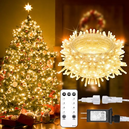 suddus 100 LED String Lights with Remote Control, 33ft Connectable Clear Wire Fairy Lights, 8 Modes & Timer Dimmable, Waterproof Plug in Twinkle Lights for Bedroom, Patio, Christmas Tree - Warm White - color: Warm White, size: 100LED Connectable