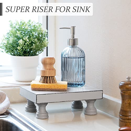 EOSAHR Decorative Wood Riser for Display : Modern Farmhouse Pedestal Stand for Home & Kitchen Decor and Stylish Soap Stand for Sink - Rustic Bathroom Counter Tray and Countertop Organizer (Light Gray) - color: Gray - Paulownia Wood