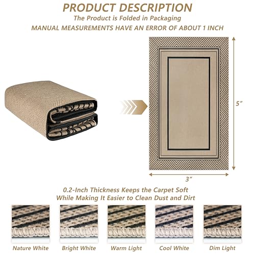 Capslpad Easy Jute 3x5 Outdoor Rug, Geometry Line Patio Rug, Washable Front Porch Rug, Farmhouse Non-Slip Entryway Rugs for Indoor Outdoor, Black - color: Black, size: 3' x 5' (Rectangular)