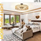 Hamilyeah 24 inch Rattan Boho Flush Mount Ceiling Light Fixture with 5 Light,Woven Light Fixtures Ceiling Mount for Living Room, Bedroom, Kitchen - color: 24INCH Black Semi Ceiling Light