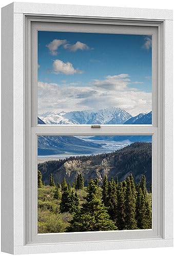 wall26 Canvas Print Wall Art Window View Blue Cloud Sky Mountain Range Forest Meadow Nature Wilderness Photography Digital Art Realism Decorative Rustic Landscape Colorful for Bedroom - 12"x18" - color: A33-2307-est02, size: 18"L x 12"W