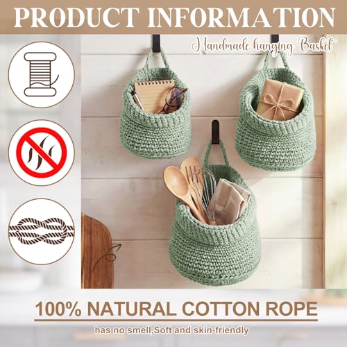 Honeydak Boho Decor Hanging Wall Baskets for Kitchen 3 Pack Teardrop Baskets with Hooks Storage Fruit Onion Vegetable Potato for Home 3 Sizes (Sage Green,Barrel,Cotton Rope) - color: Sage Green, size: Cotton Rope, style: Barrel