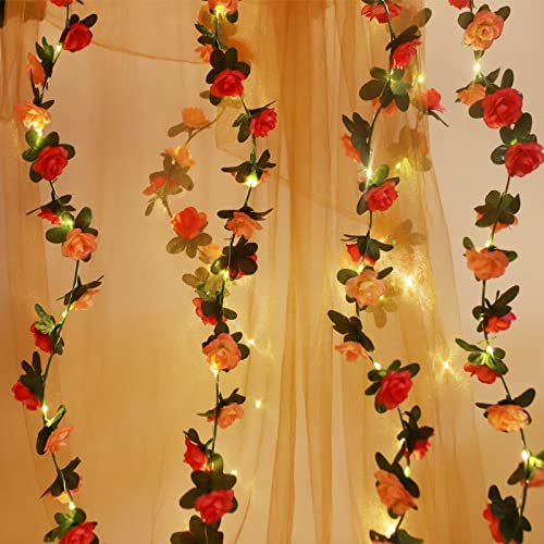 Fielegen 30 LED Rose Flower String Lights 8.2ft Artificial Flower Garland with Lights Hanging Fake Rose Flower Vine Lights for Garden Wedding Party Decor Birthday Bedroom Wall Decor