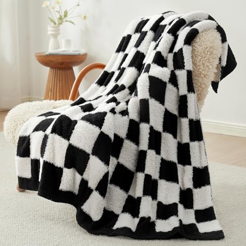 Snuggle Sac Faux Fur Throw Blanket for Couch,Black Checker Blanket, Cozy Soft Warm Blankets for Sofa, Bedroom, Living Room, Black Checker,50x60 inches - color: Black White, size: Throw(50"x60")