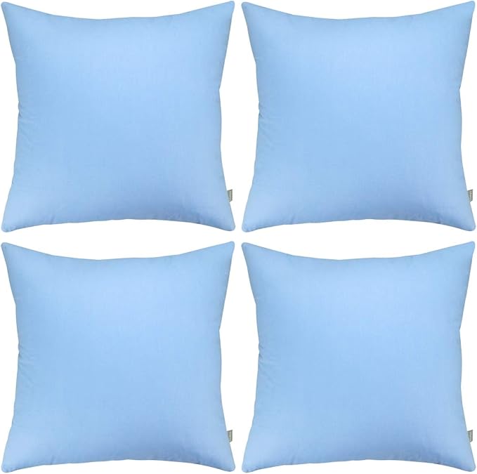 Thmyo 4-Pack 100% Cotton Comfortable Solid Decorative Throw Pillow Case, Square Cushion Cover Pillowcase Sublimation Blank Pillow Covers DIY Throw Pillowcase for Sofa(24x24 inch/ 60x60cm,Sky Blue)