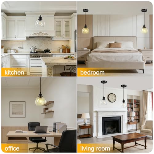Pendant Lights Kitchen Island, Black Pendant Light with Glass Lampshade, 71 Inch Adjustable Hanging Lamp for Kitchen Living Room, Modern Farmhouse Industrial Ceiling Lighting Fixture(E26 Base,No Bulb) - size: 1Light - D 5.91 IN