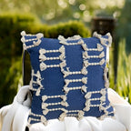 Bohemian Pillow Covers 18x18 Inch Square Modern Rustic Throw Pillow Covers with Tufted Accents for Living Room, Bedroom, Couch, (Blue) - color: Blue