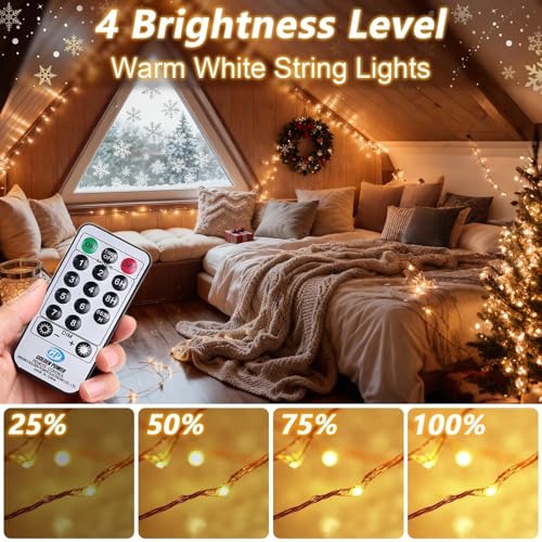 Super Long LED String Lights 99ft 300 LEDs Fairy String Lights with Switch/Timer, Indoor/Outdoor Copper String Lights with Remote, for Birthday Wedding Christmas, Plug in/8 Modes Warm White - size: 99 Feet