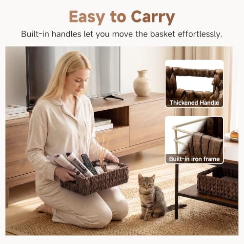 StorageWorks Wicker Baskets for Storage, Water Hyacinth Storage Baskets for Organizing, Wicker Storage Baskets for Shelves, Brown, 2-Pack, 11¼" x 7½" x 3½" - color: Brown (Water Hyacinth), size: 11¼"L x 7½"W x 3½"H
