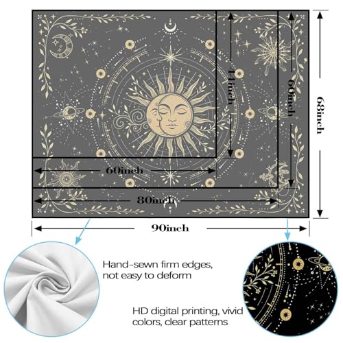 Kanuyee Celestial Sun and Moon Tapestry, Cosmic Stars Wall Tapestry, Bohemian Galaxy Tapestries for Room Decor, Artistic Tapestry 80"x60" - color: Gold Black, size: 80"L x 60"W