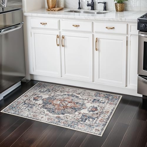 Hallway Washable Runner Rug - 2x3 Kitchen Rugs Entryway Rug Runner Vintage Soft Floor Mat Non Slip Indoor Farmhouse Carpet for Bathroom Living Room Bedroom (2 X 3, Brick) - color: Brick, size: 2' x 3' (Rectangular)