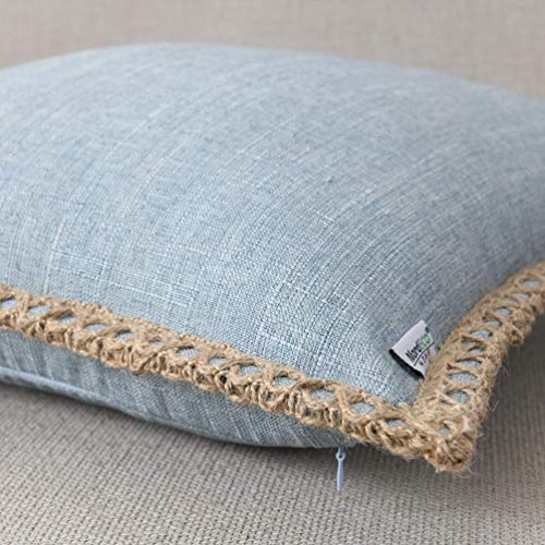 NordECO HOME Set of 2 Farmhouse Throw Pillow Covers - Burlap Linen Trimmed Tailored Edges Decorative Cushion Covers for Bed Home Decoration, 20 x 20, Denim Blue - color: Light Blue, size: 20" x 20" (Pack of 2)