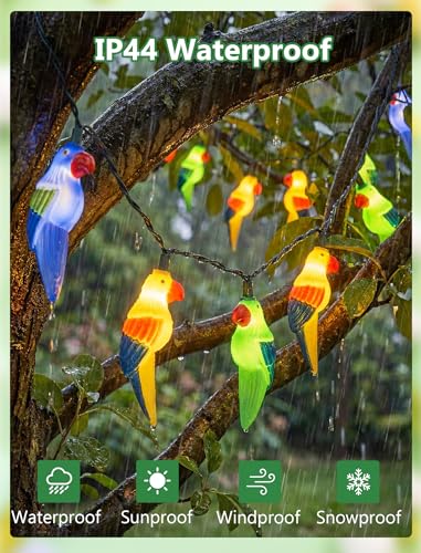 Outdoor Tropical Parrot String Lights Plug in, 8.5Ft Outdoor Hawaiian Decorative Patio String Lights with 10 Colorful Parrot Lights, Hanging Novelty Bird Lights for Deck Backyard Trees Stair Party - color: Parrot Lights