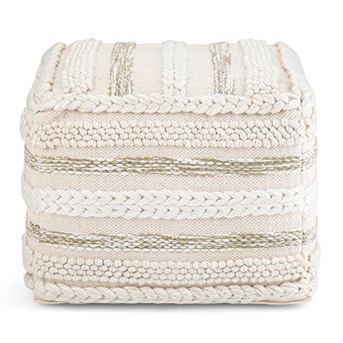 SIMPLIHOME Sommer Square Pouf - 18 inch Wide Upholstered Handloom Woven Cotton Ottoman in Natural, Boho-Style Footstool, Extra Seating or Accent Piece for Living Room or Bedroom, Assembled - color: Natural, style: Cotton Pouf