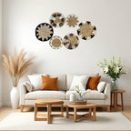 Laquedecraft Boho Wicker Rattan Plate Basket Set For Décor Hanging Wall | Large Woven Farmhouse Rustic Bohemian Art Baket Hangings For Decorative Home, Bedroom, Living Room, Kitchen, Bathroom (Art Deco, Natural, Set of 6) - size: Set of 6, style: Art Deco