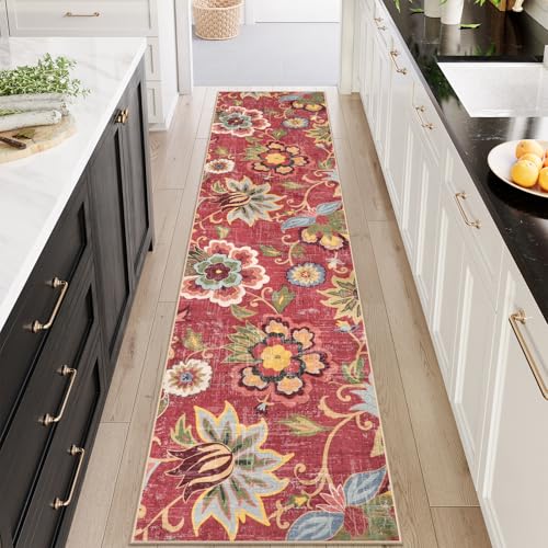 Beeiva Floral Runners for Hallways, Washable Rugs Runners 2.5x10 Non Slip Red Rug, Vintage Rugs with Rubber Backing Paisley Stair Carpet for Kitchen Entryway Laundry Room Christmas - color: Red, size: 2'5" x 10' (Rectangular)