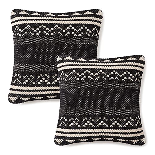 · REDEARTH · Boho Throw Pillow Covers - Bohemian Farmhouse Style - Accent Woven Indoor and Covered Patio Pillow Cushion Cases for Couch, Bed, Sofa – Set of 2-18"x18" - Ziggurat Obsession Black - color: Ziggurat Obsession Black, size: 18" x 18" (Pack of 2)