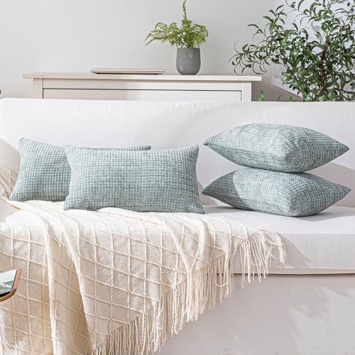 Pack of 4 Throw Pillow Covers 20x12 inch Aquamarine Boho Cushion Covers Decorative Farmhouse Pillow Covers for Couch Bed Sofa Living Room Home Decor Soft Square Pillowcase - color: Aquamarine, size: 20" x 12" (Pack of 4)