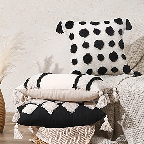 vctops Boho Tufted Decorative Lumbar Throw Pillow Cover with Tassels Cotton Geometric Cushion Cover for Couch Sofa Bed (Black,12"x20") - color: Black, size: 20" x 12" (Pack of 1)
