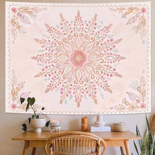 Lunerfex Floral Mandala Tapestry Boho Tapestry for Bedroom Pink Tapestries Wall Hanging Living Room Wall Art and Home Decor 60x80 - color: Pink, size: 80"L x 60"W