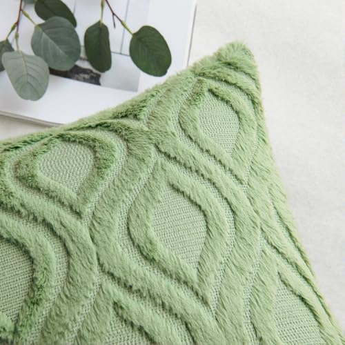 MIULEE Summer Sage Green Throw Pillow Covers 18x18 Inch, Soft Plush Faux Wool Couch Pillow Covers Set of 2 Decorative Farmhouse Boho Throw Pillows for Sofa Living Room Bed - color: Sage Green, size: 18" x 18" (Pack of 2)